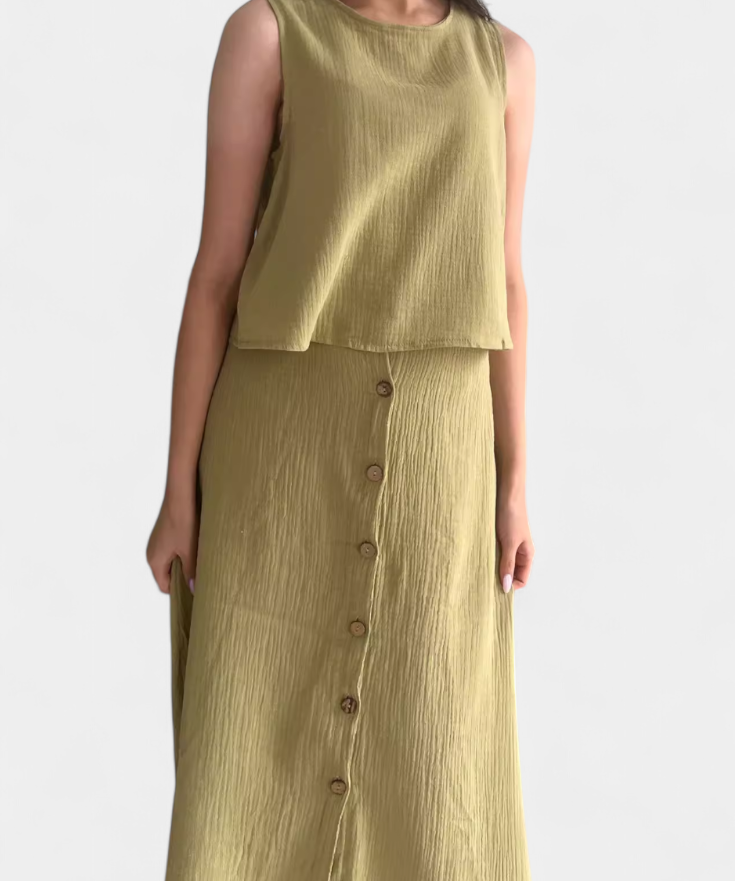 Cotton Button-Detail Midi Skirt Set, photo 2