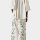 Puff Sleeve Blouse & Wide-Leg Floral Linen Pants Set, photo 5