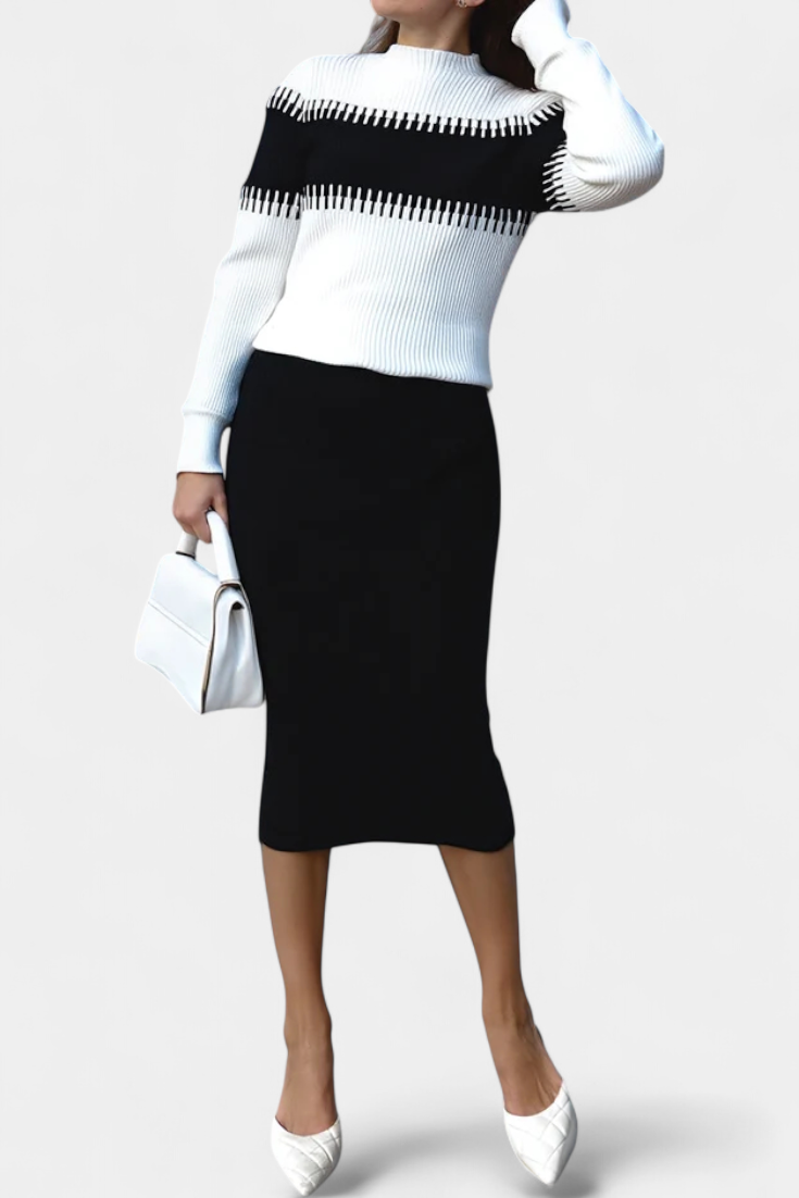 Two-Tone Long Sleeve Midi Knit Dress Ensemble, photo 3