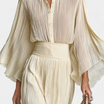 High-Collar Pleated Top & Long Slit Skirt, photo 2