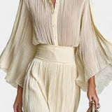 High-Collar Pleated Top & Long Slit Skirt, photo 2