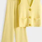Women's Knit Vest with Wide-Leg Pants in Yellow
