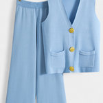 Women's Knit Vest with Wide-Leg Pants in Blue