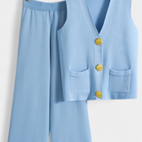 Women's Knit Vest with Wide-Leg Pants in Blue