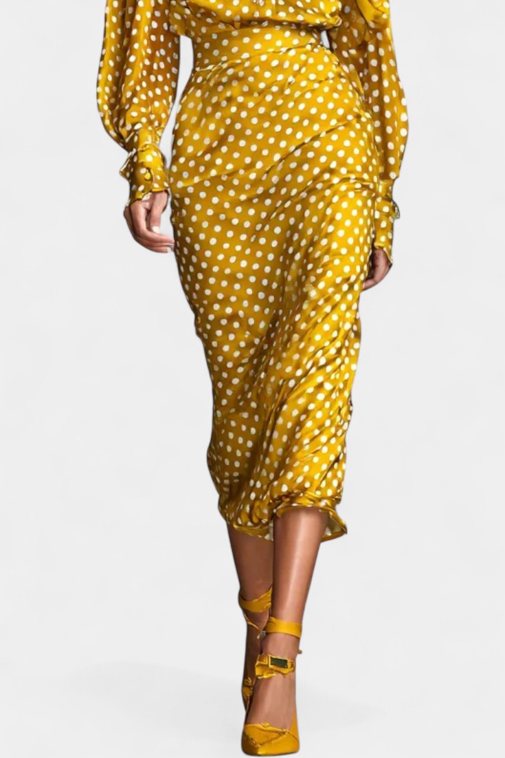Polka Dot Satin Set with Matching Midi Skirt, photo 3
