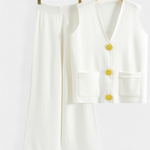 Women's Knit Vest with Wide-Leg Pants in White