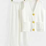 Women's Knit Vest with Wide-Leg Pants in White