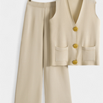 Women's Knit Vest with Wide-Leg Pants in Cream