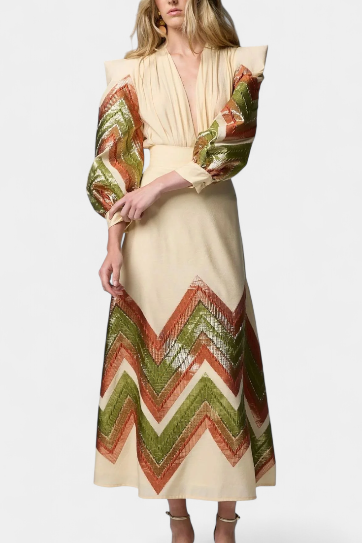 Puff-Sleeve Bodysuit & Chevron Skirt Set