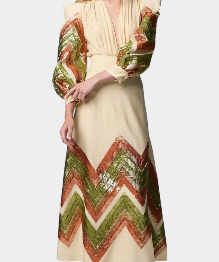Puff-Sleeve Bodysuit & Chevron Skirt Set