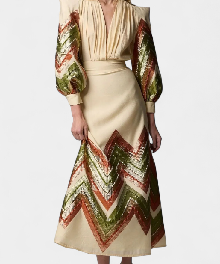 Puff-Sleeve Bodysuit & Chevron Skirt Set, photo 2