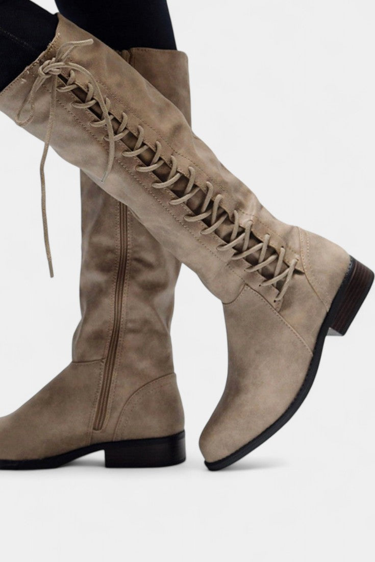 Cushioned-Sole High Boots in Beige
