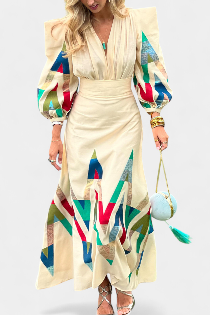 Puff-Sleeve Bodysuit & Chevron Skirt Set in Multicolor