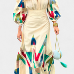 Puff-Sleeve Bodysuit & Chevron Skirt Set in Multicolor