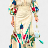 Puff-Sleeve Bodysuit & Chevron Skirt Set in Multicolor