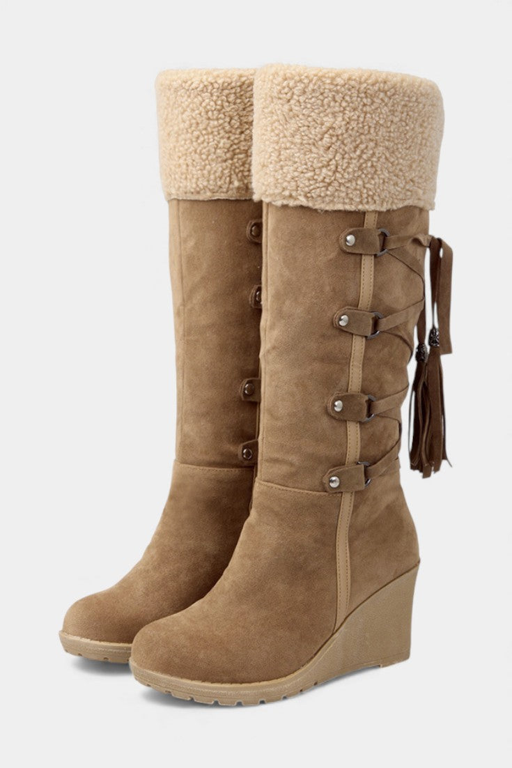 Wedge-Heel Winter Boots with Fur Lining in Brown