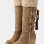 Wedge-Heel Winter Boots with Fur Lining in Brown