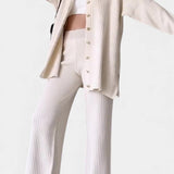 Women's Striped Jacquard Knit Two-Piece Set in Beige