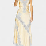 Satin and Lace Contrast Set with Flowing Midi Skirt in Apricot