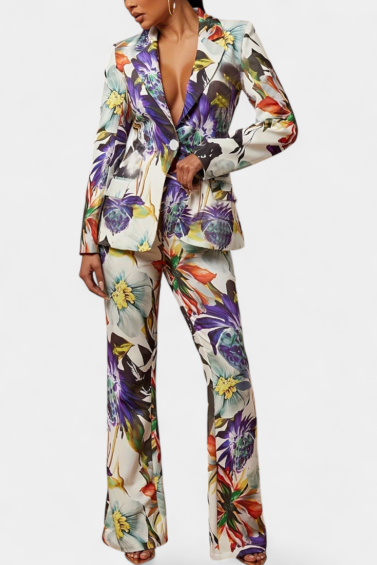 Women's Tailored Floral Print Set in Mixed color
