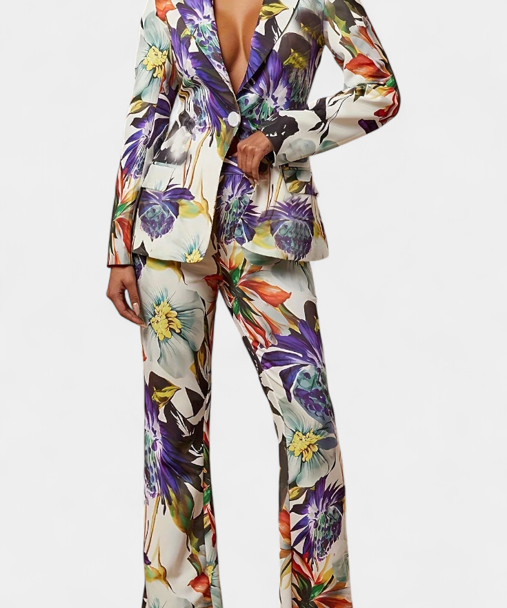 Women's Tailored Floral Print Set in Mixed color