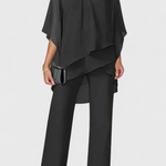 Flowy Off-Shoulder Two-Piece Kitty Set in Black