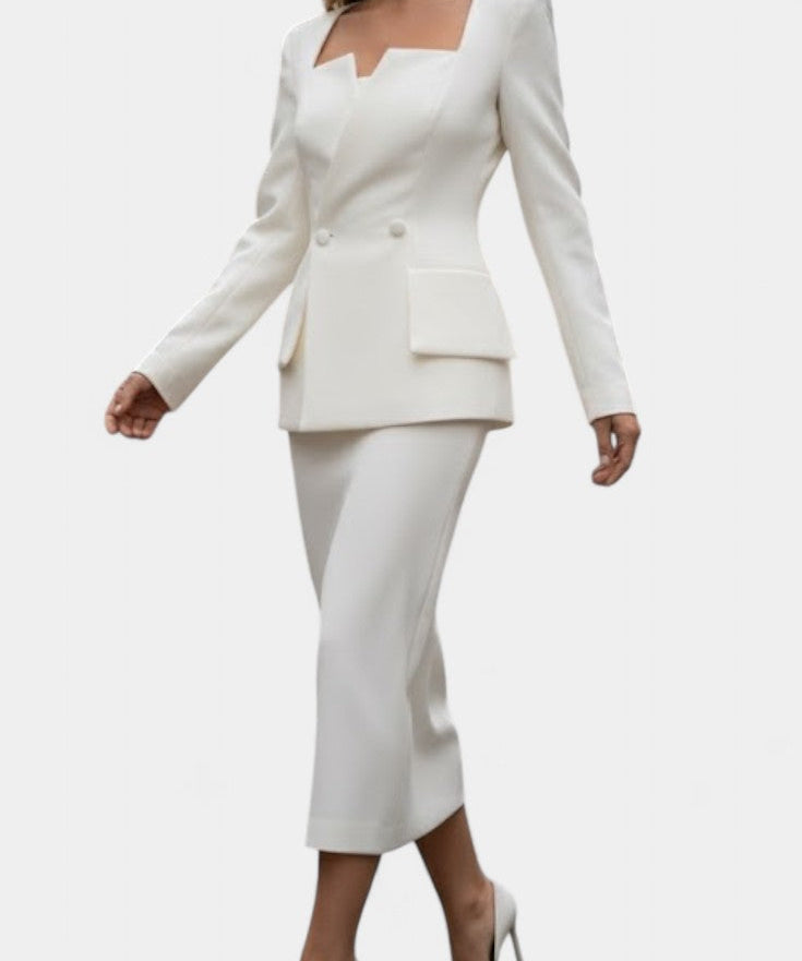 Blazer Set with Square Collar and Flowing Long Skirt, photo 2