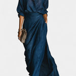 Dark Blue Shirt & Flowing Maxi Skirt Set