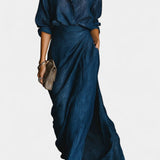 Dark Blue Shirt & Flowing Maxi Skirt Set