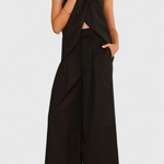 Front Neckline Top with Wide Leg Pants in Black