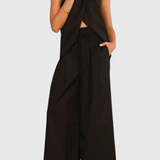Front Neckline Top with Wide Leg Pants in Black