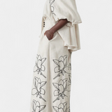 Puff Sleeve Blouse & Wide-Leg Floral Linen Pants Set, photo 3