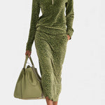 Women's Retro Leopard High Collar Ensemble in Green