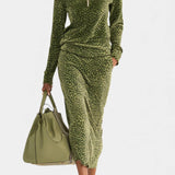 Women's Retro Leopard High Collar Ensemble in Green