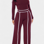 Off-Shoulder Set with Bold Striped Accents in Burgundy