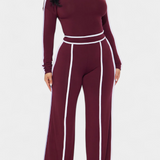 Off-Shoulder Set with Bold Striped Accents in Burgundy