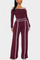 Off-Shoulder Set with Bold Striped Accents in Burgundy