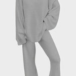 Women's Cozy V-Neck Two-Piece Daily Outfit in Gray