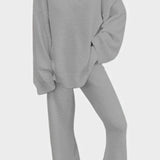 Women's Cozy V-Neck Two-Piece Daily Outfit in Gray
