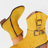 Western Suede Trail Boots with Buckles in Yellow