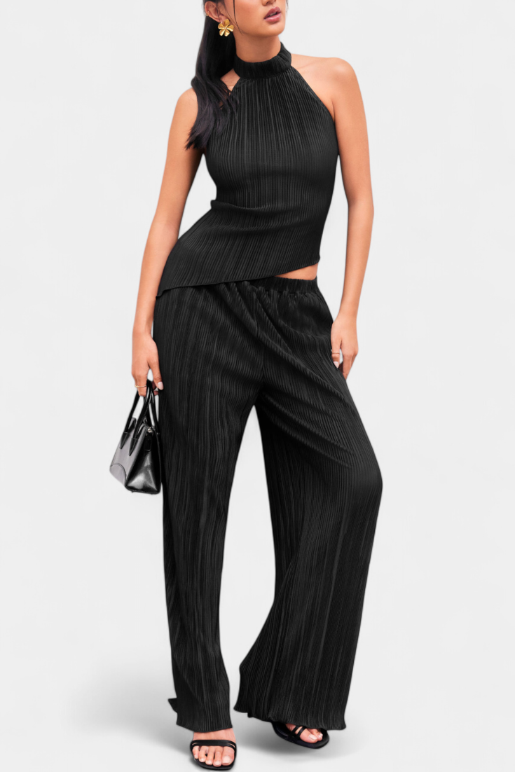 Halter Neck Asymmetrical Top with Wide-Leg Pants Set, photo 6