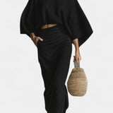 Long Sleeve Casual Ensemble with Flowing Maxi Skirt in Black