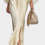 High-Collar Pleated Top & Long Slit Skirt, photo 3