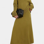 High Neck Sweater and Ribbed Maxi Skirt Set in Turmeric