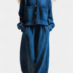 Knit Cardigan & Wide-Leg Pants Ensemble in Blue