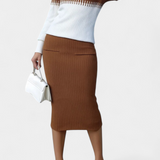 Two-Tone Long Sleeve Midi Knit Dress Ensemble in Brown