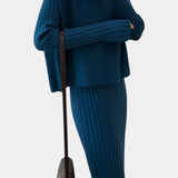 Modern Silhouette Two-Piece Knit Ensemble in Blue