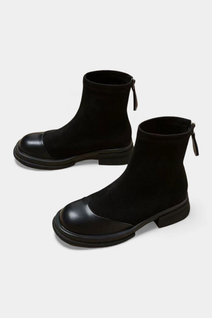 Chunky Sole Ankle Boots with Buckle Accent in Black