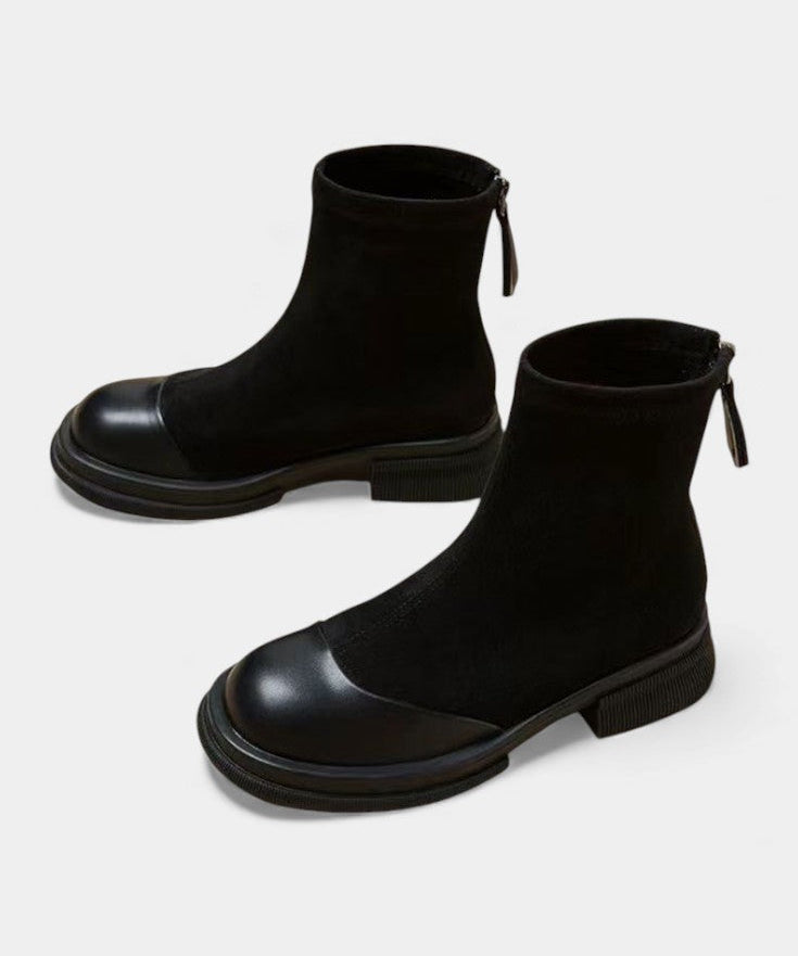 Chunky Sole Ankle Boots with Buckle Accent in Black