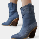 Women's Western Pointed-Toe Ankle Boots in Denim Blue